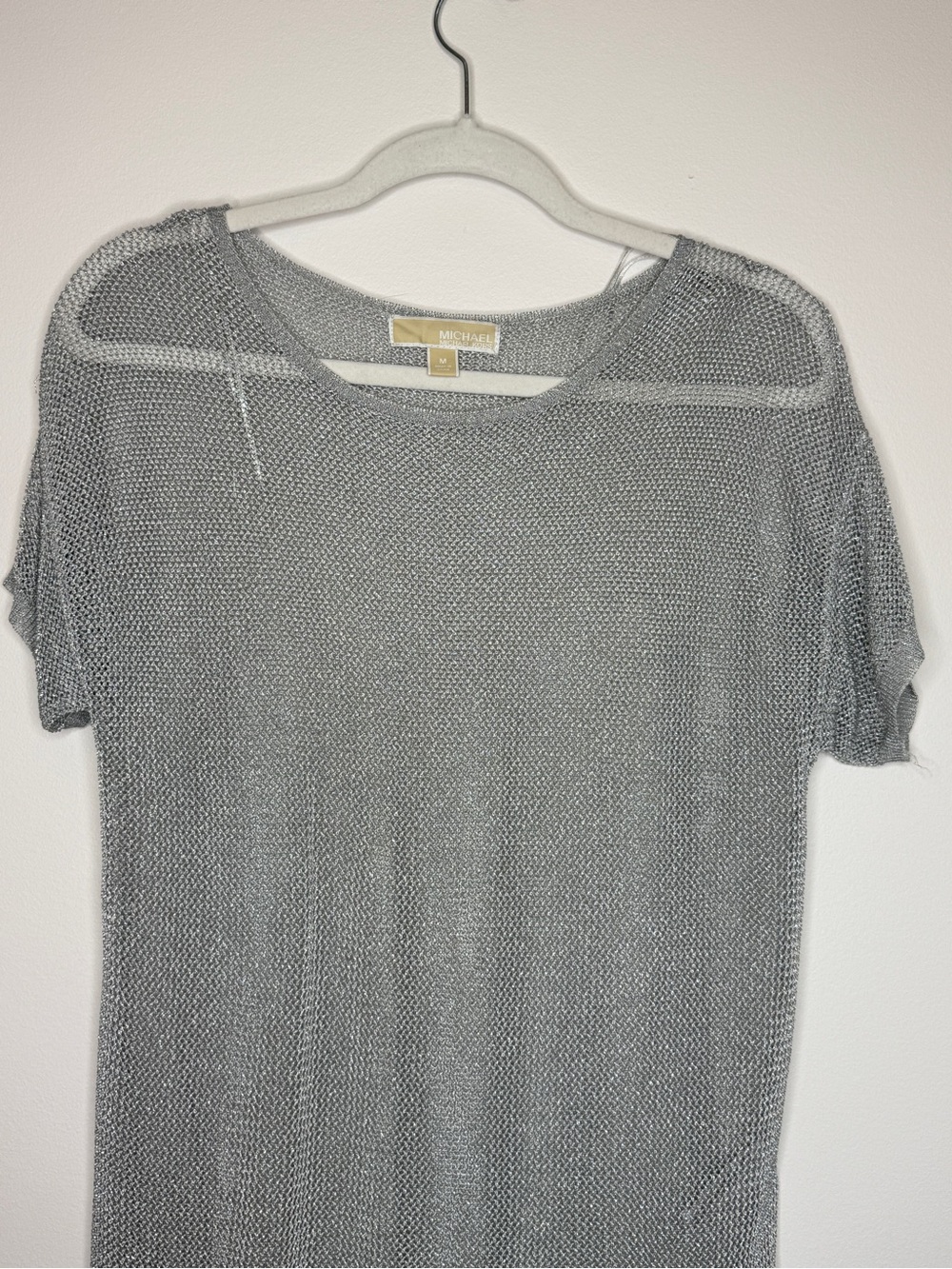 Michael Kors Metallic Gray Short Sleeve Knit Top